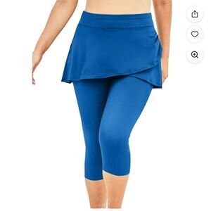 Swim 365 Women's Plus Size 22 Blue Skirted Swim Capri Bottoms